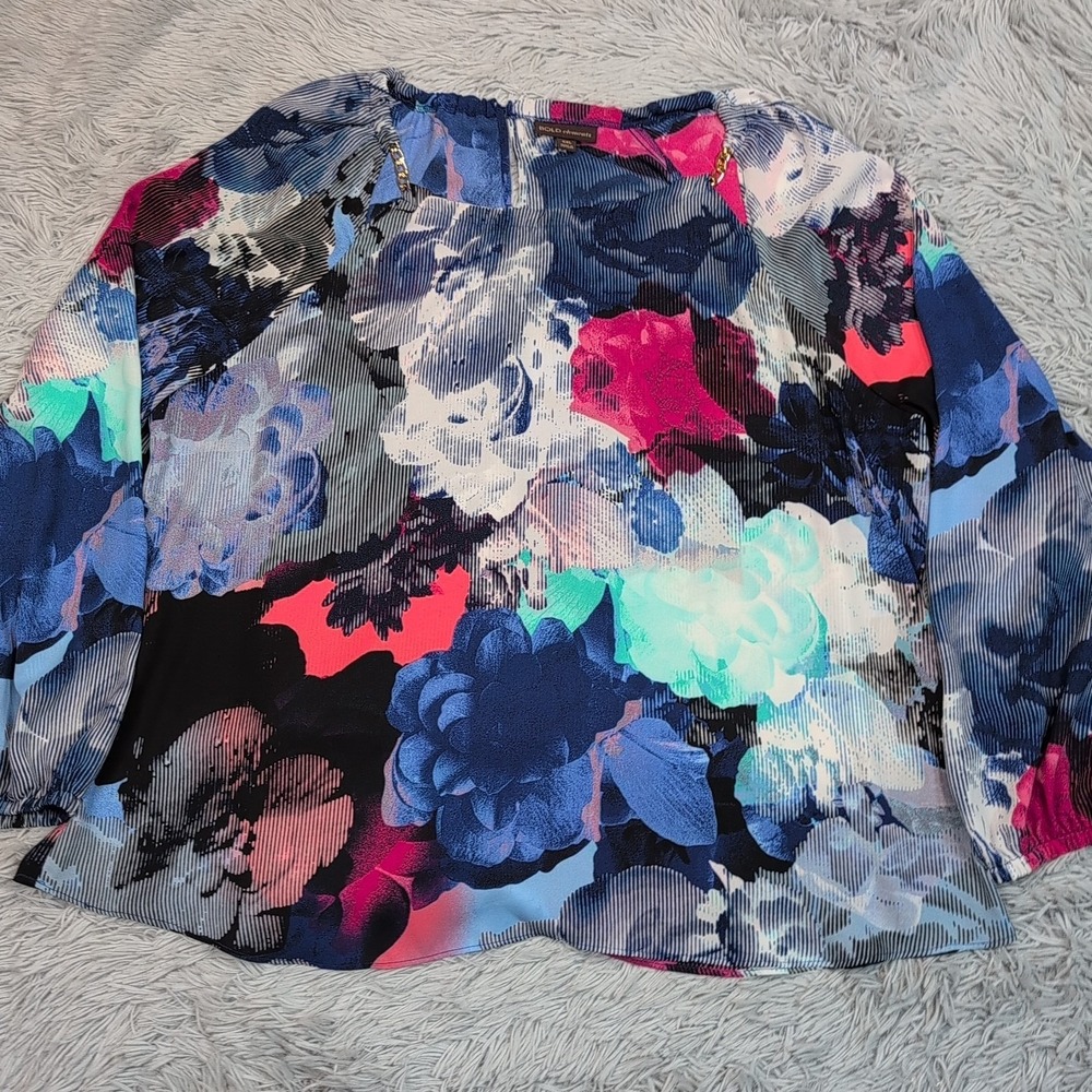 Bold Elements Shirt Womens XXL‎ Blue Floral Blouse Comfort Casual Lightweight